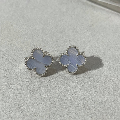 [💎ROSE💎]CLOVER CHALCEDONY SILVER STUD EARRINGS