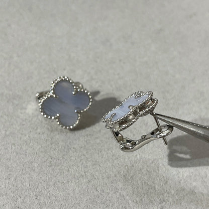 [💎ROSE💎]CLOVER CHALCEDONY SILVER STUD EARRINGS