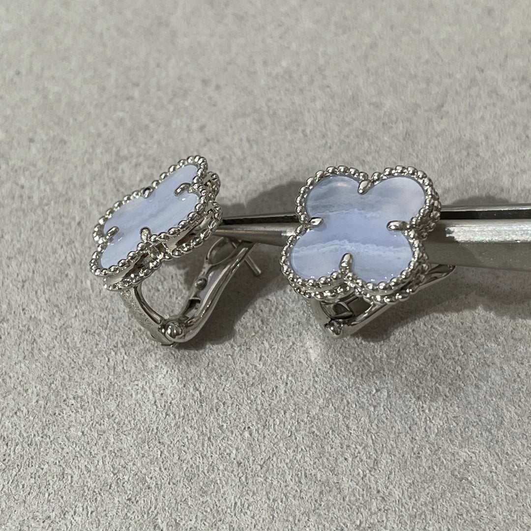 [💎ROSE💎]CLOVER CHALCEDONY SILVER STUD EARRINGS