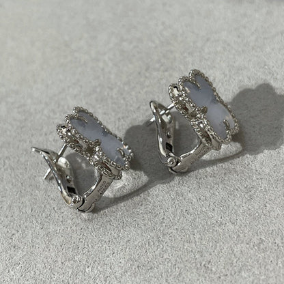 [💎ROSE💎]CLOVER CHALCEDONY SILVER STUD EARRINGS