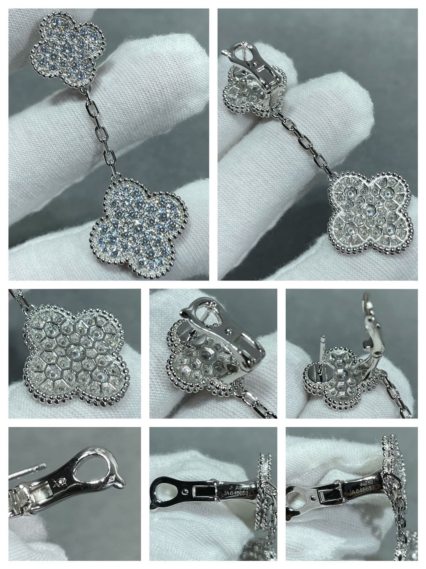 [💎ROSE💎]CLOVER 2 MOTIFS DIAMOND PAVED SILVER EARRINGS