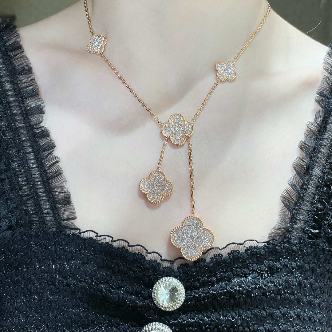 [💎ROSE💎]CLOVER 6 MOTIF DIAMOND PAVED NECKLACE