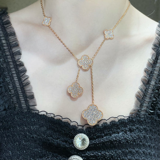 [💎ROSE💎]CLOVER 6 MOTIF DIAMOND PAVED NECKLACE