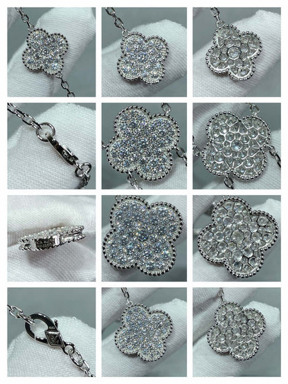 [💎ROSE💎]CLOVER 6 MOTIF DIAMOND PAVED NECKLACE