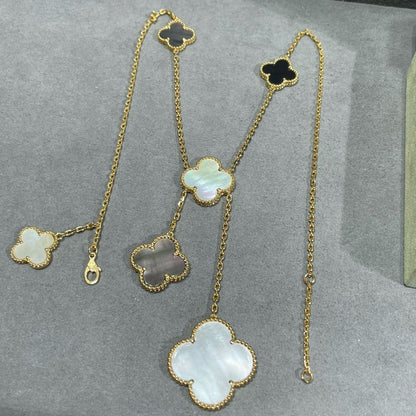 [💎ROSE💎]CLOVER 6 MOTIF MOP ONYX GOLD NECKLACE