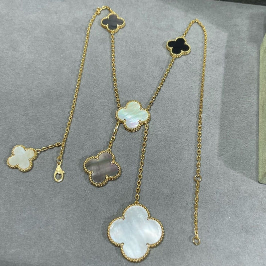 [💎ROSE💎]CLOVER 6 MOTIF MOP ONYX GOLD NECKLACE