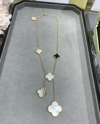 [💎ROSE💎]CLOVER 6 MOTIF MOP ONYX GOLD NECKLACE