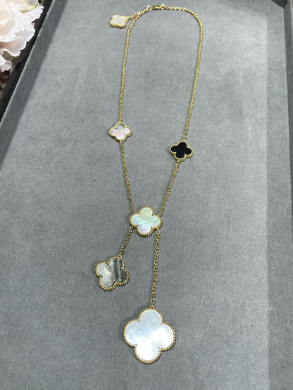 [💎ROSE💎]CLOVER 6 MOTIF MOP ONYX GOLD NECKLACE