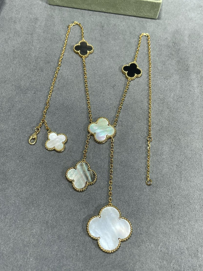 [💎ROSE💎]CLOVER 6 MOTIF MOP ONYX GOLD NECKLACE