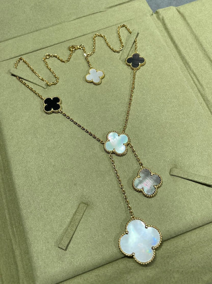 [💎ROSE💎]CLOVER 6 MOTIF MOP ONYX GOLD NECKLACE