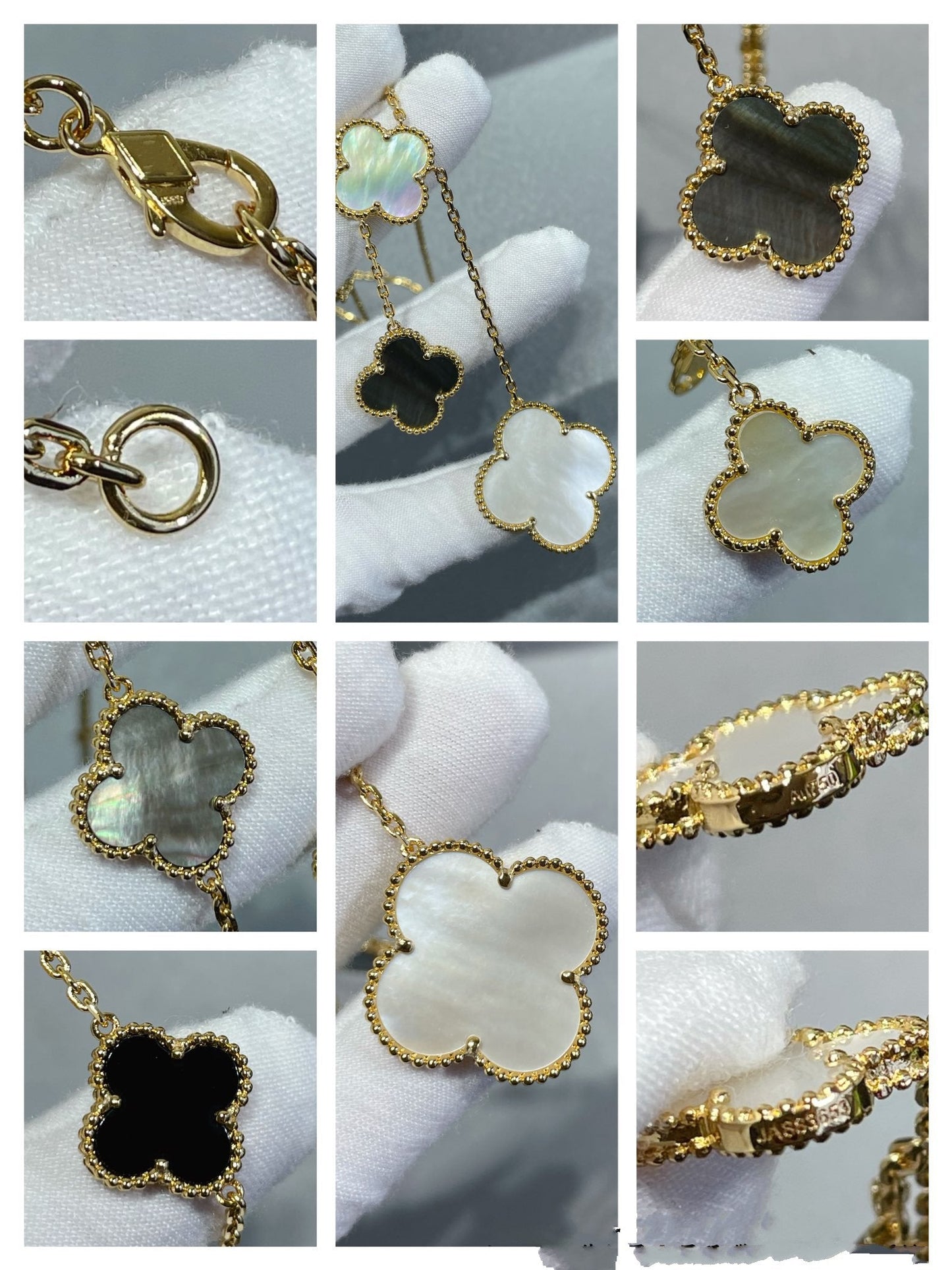 [💎ROSE💎]CLOVER 6 MOTIF MOP ONYX GOLD NECKLACE