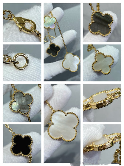 [💎ROSE💎]CLOVER 6 MOTIF MOP ONYX GOLD NECKLACE