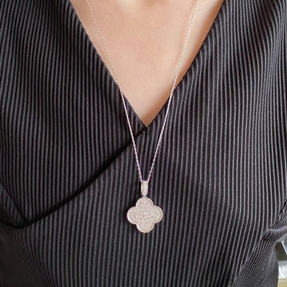 [💎ROSE💎]CLOVER 25MM LARGE PEDANT DIAMOND PAVED LONG NECKLACE