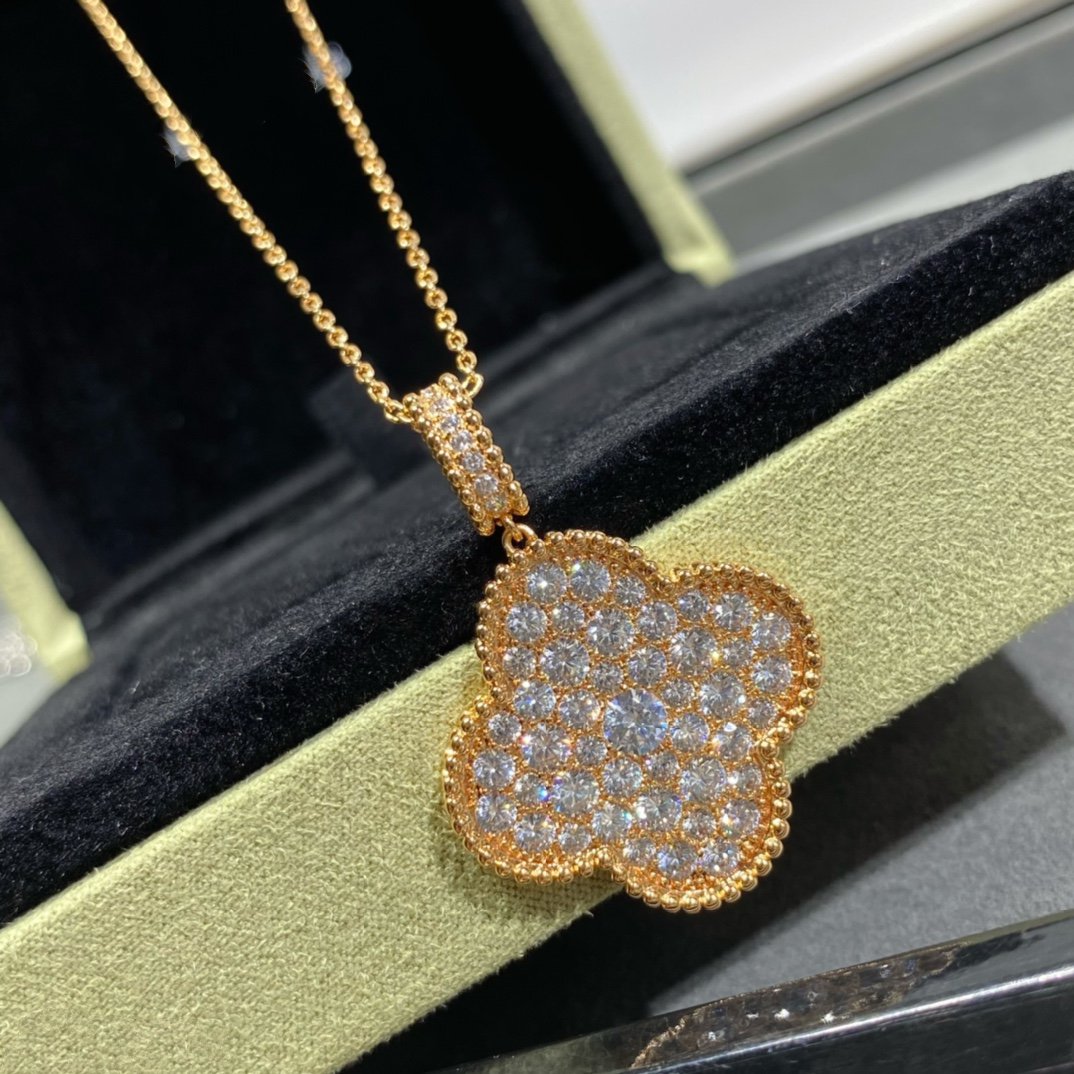 [💎ROSE💎]CLOVER 25MM LARGE PEDANT DIAMOND PAVED LONG NECKLACE