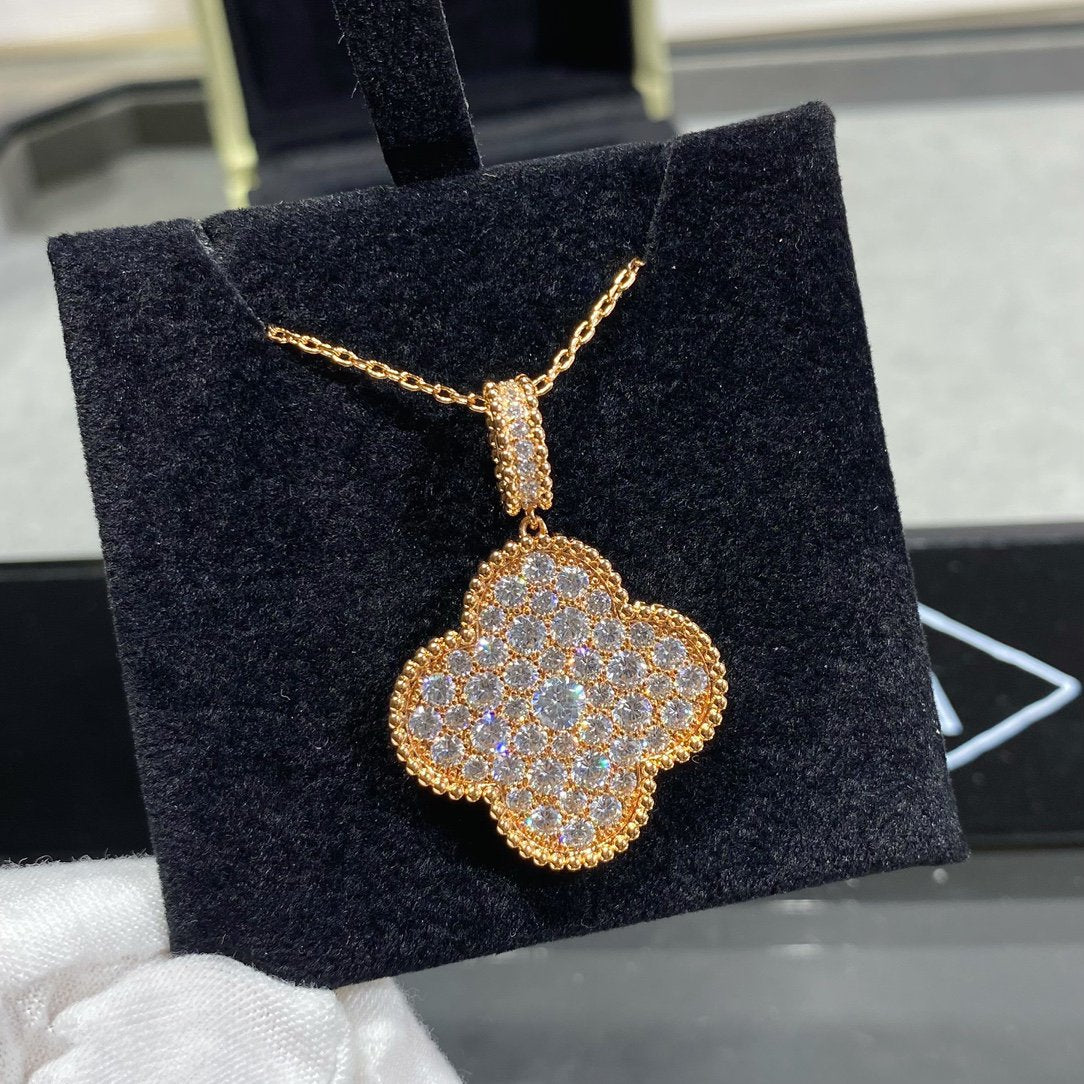 [💎ROSE💎]CLOVER 25MM LARGE PEDANT DIAMOND PAVED LONG NECKLACE