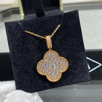 [💎ROSE💎]CLOVER 25MM LARGE PEDANT DIAMOND PAVED LONG NECKLACE