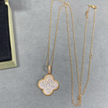 [💎ROSE💎]CLOVER 25MM LARGE PEDANT DIAMOND PAVED LONG NECKLACE
