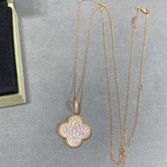 [💎ROSE💎]CLOVER 25MM LARGE PEDANT DIAMOND PAVED LONG NECKLACE