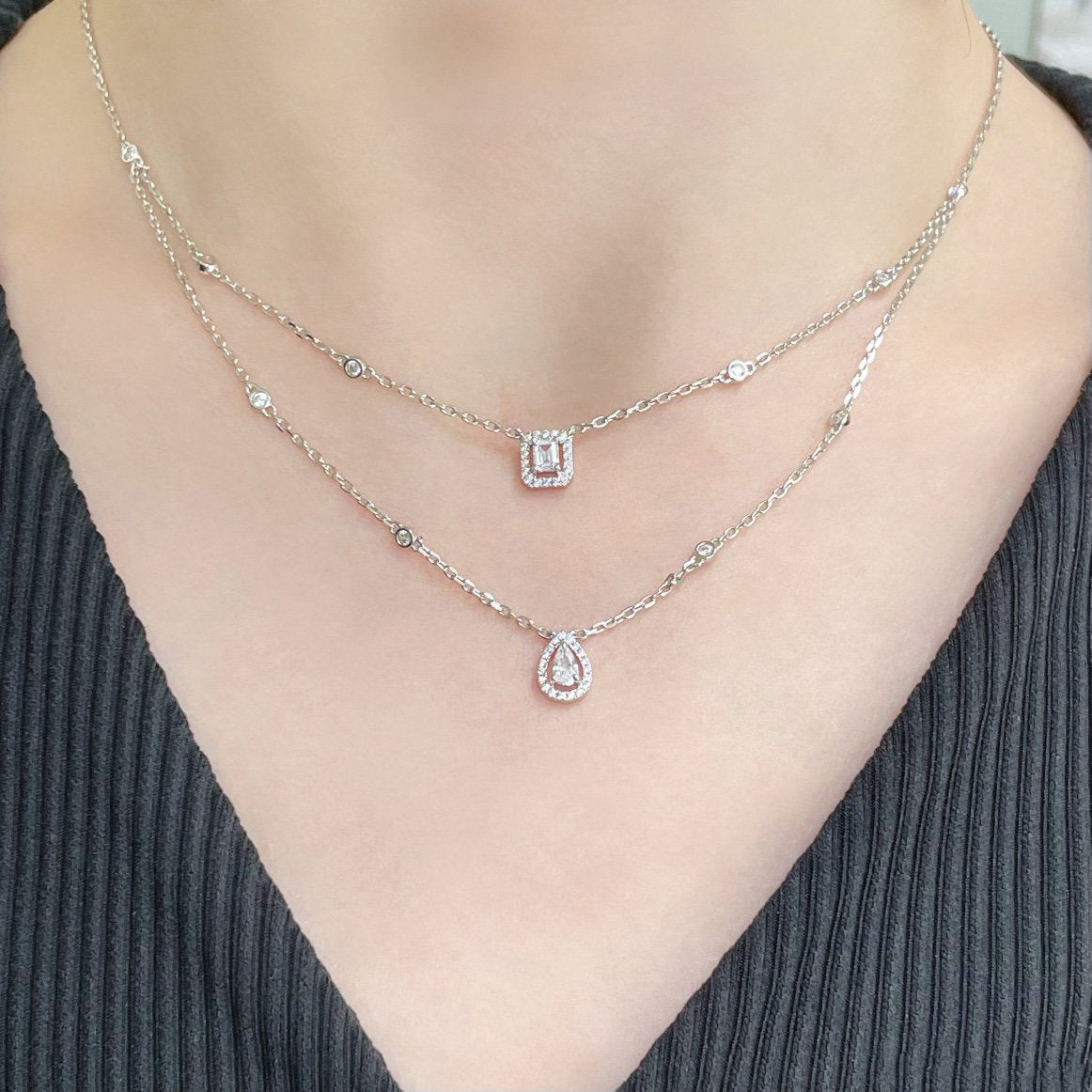 [✨Rose💎]MY TWIN 2 ROW DIAMOND NECKLACE