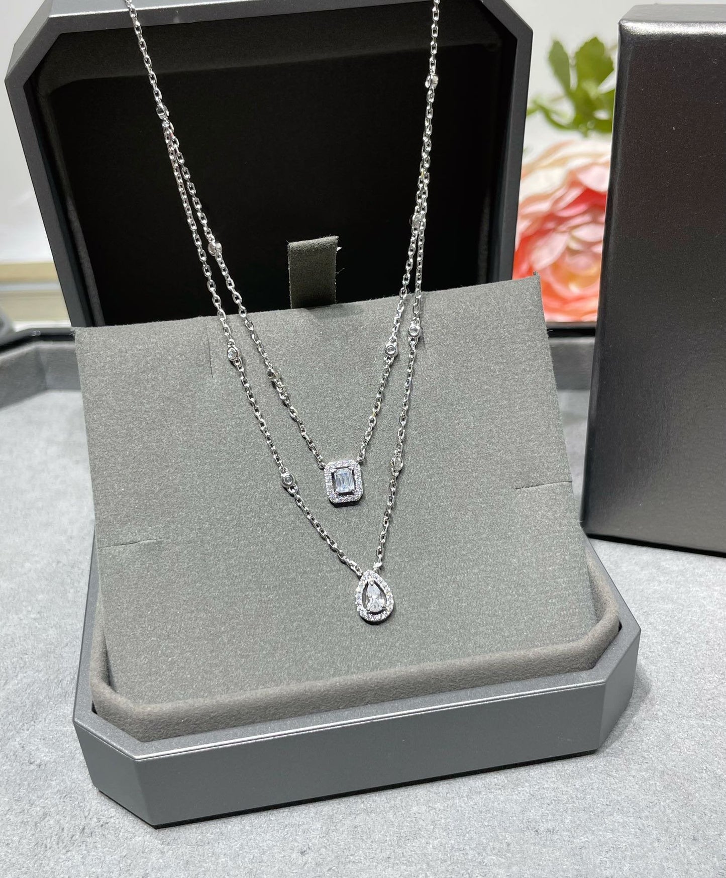 [✨Rose💎]MY TWIN 2 ROW DIAMOND NECKLACE