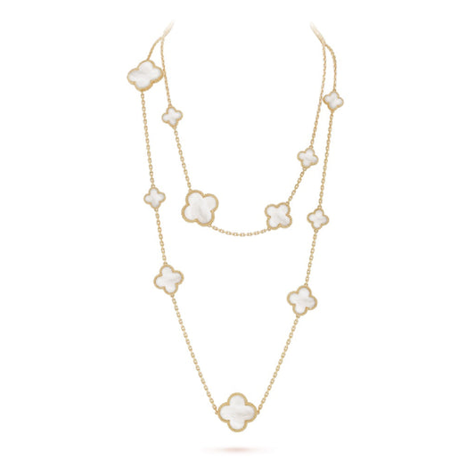 [💎ROSE💎]CLOVER 16 MOTIF WHITE MOP GOLD NECKLACE