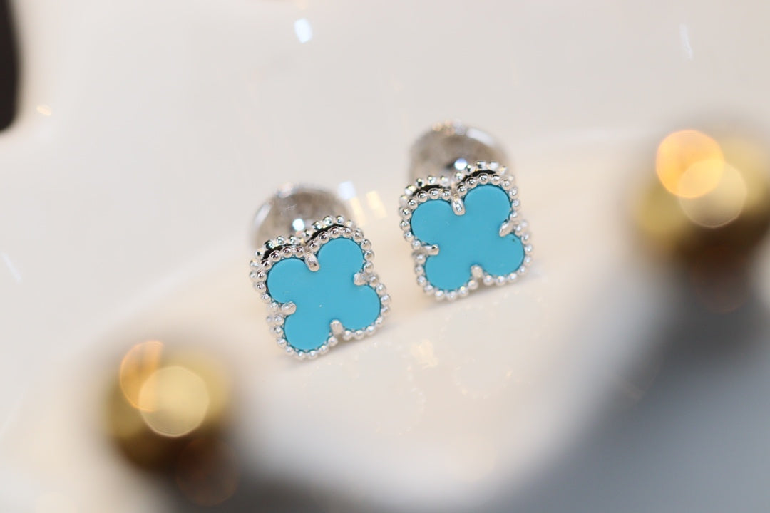 [💎ROSE💎]CLOVER MINI TURQUOISE SILVER STUD EARRINGS
