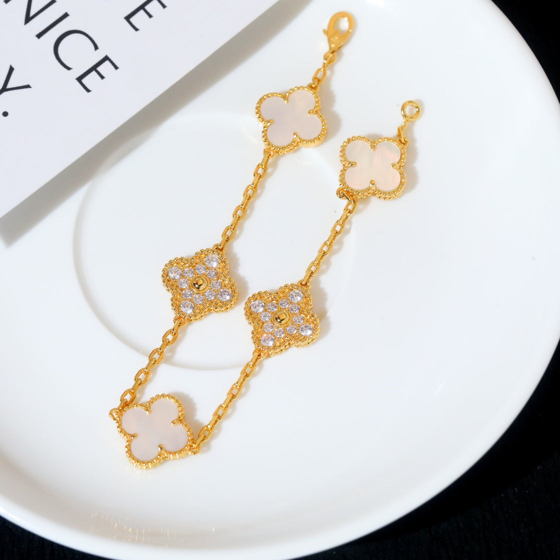 [Rose Jewelrys]CLOVER BRACELET 5 MOTIF WHITE MOP DIAMOND
