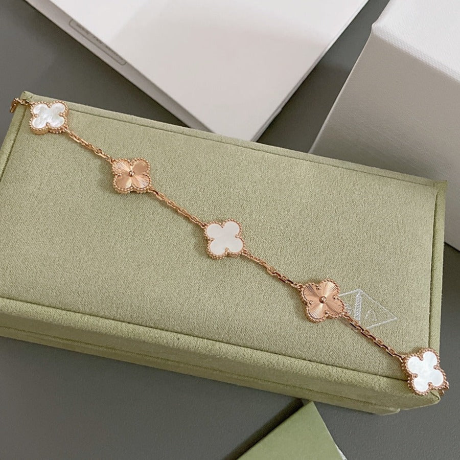 [Rose Jewelrys]CLOVER BRACELET 5 MOTIF WHITE MOP PINK GOLD