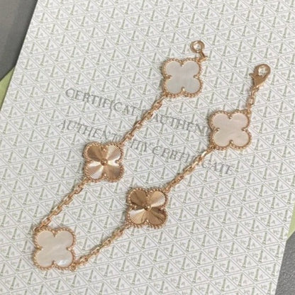 [Rose Jewelrys]CLOVER BRACELET 5 MOTIF WHITE MOP PINK GOLD