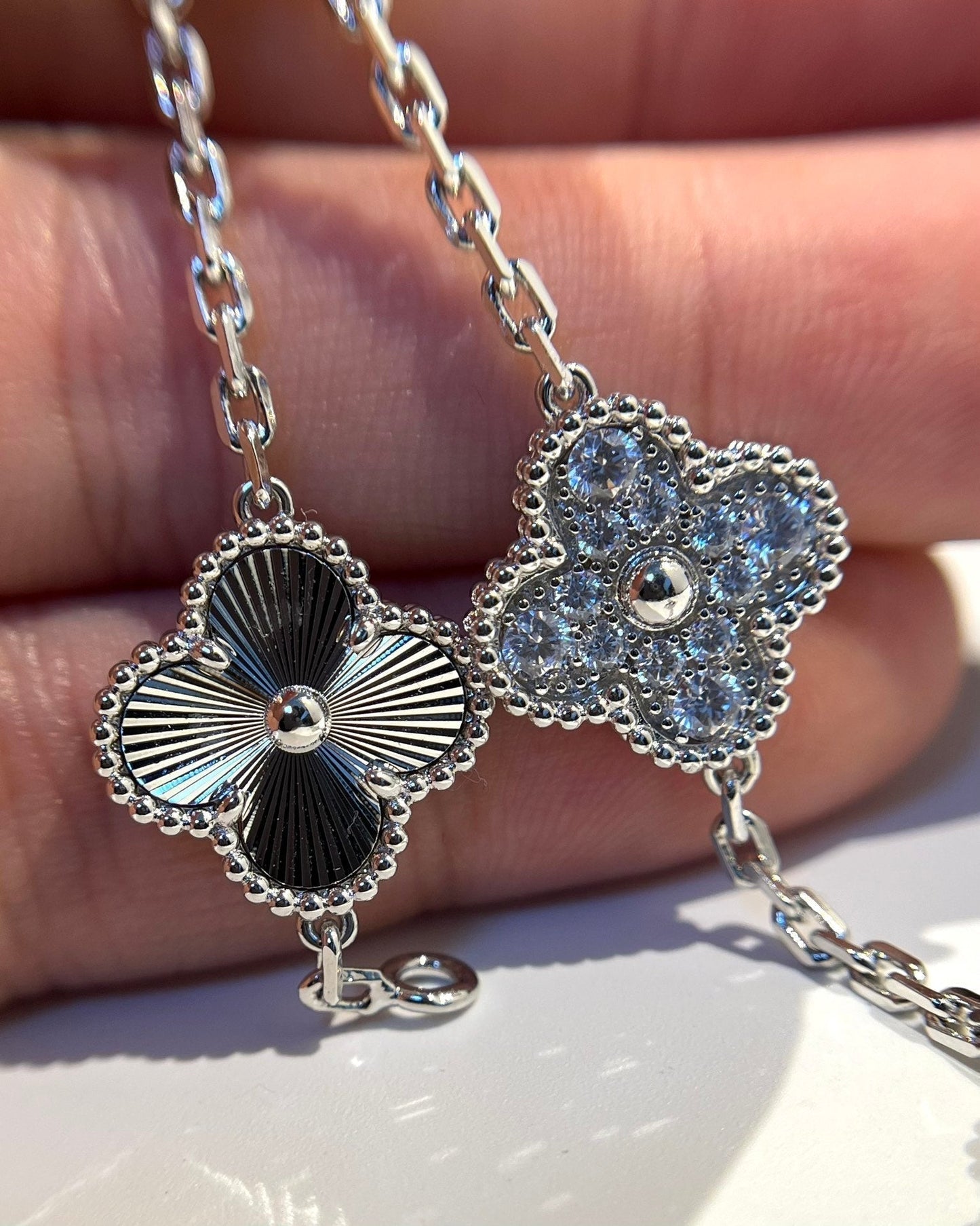 [Rose Tomorrow]CLOVER 5 MOTIF SILVER DIAMOND BRACELET