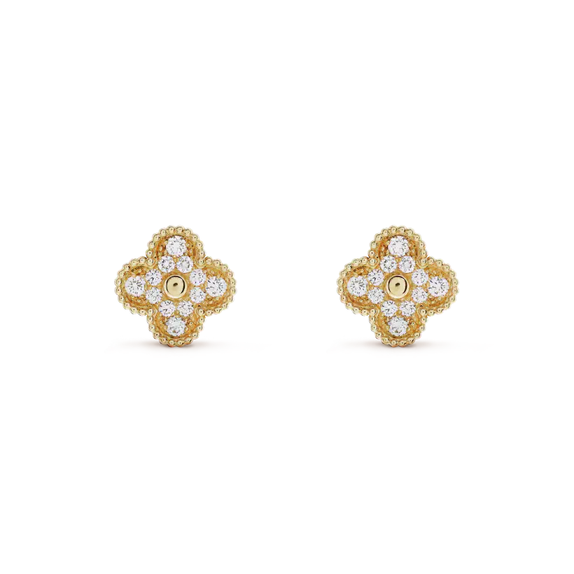 [💎ROSE💎]CLOVER MEDIUM 1 MOTIFS FUll DIAMOND EARRINGS