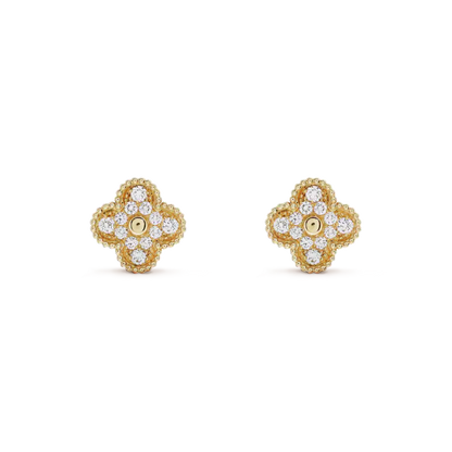 [💎ROSE💎]CLOVER MEDIUM 1 MOTIFS FUll DIAMOND EARRINGS