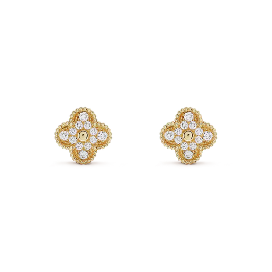 [💎ROSE💎]CLOVER MEDIUM 1 MOTIFS FUll DIAMOND EARRINGS