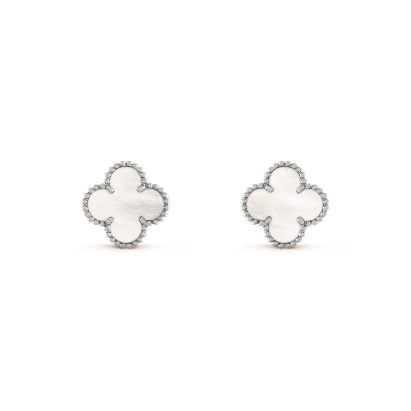[💎ROSE💎]CLOVER MEDIUM 1 MOTIFS  WHITE MOP EARRINGS SILVER