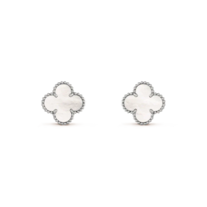 [💎ROSE💎]CLOVER MEDIUM 1 MOTIFS  WHITE MOP EARRINGS SILVER