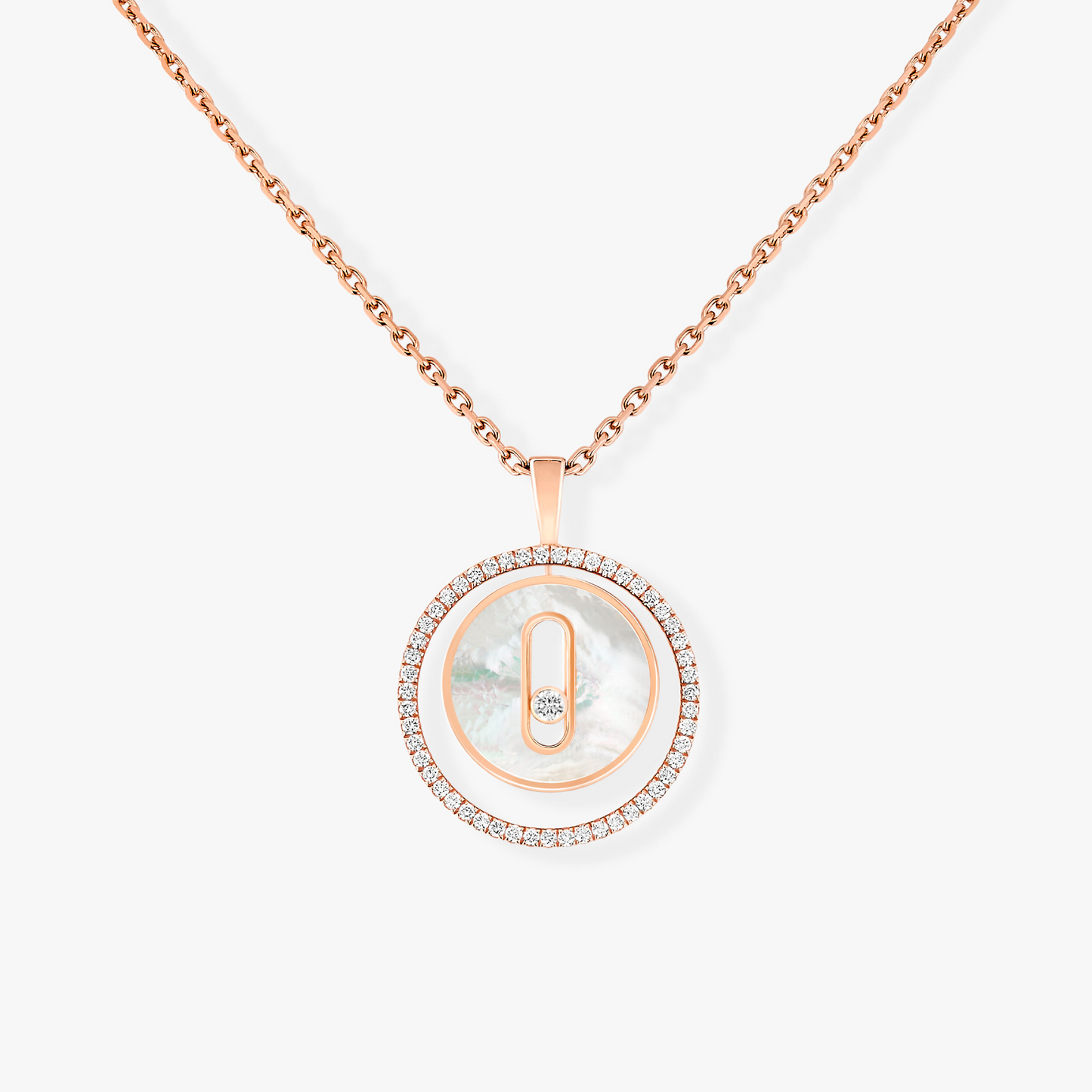 [✨Rose💎]LUCKY MOVE 1 DIAMOND WHITE MOTHER OF PEARL PINK GOLD DIAMOND NECKLACE
