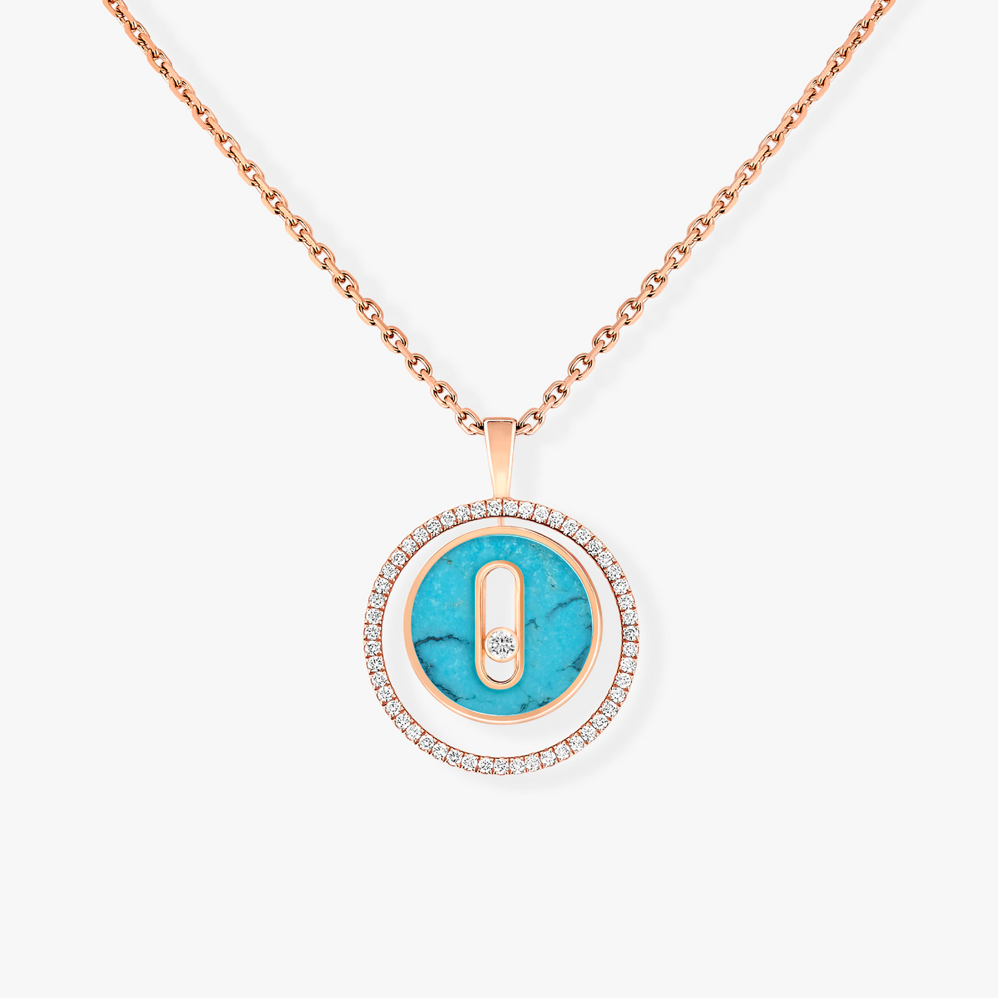 [✨Rose💎]LUCKY MOVE 1 DIAMOND TURQUOISE PINK GOLD DIAMOND NECKLACE