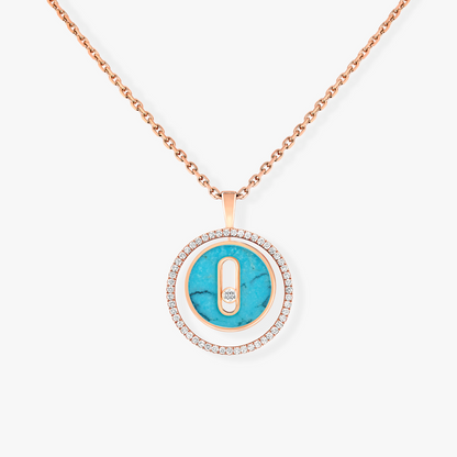 [✨Rose💎]LUCKY MOVE 1 DIAMOND TURQUOISE PINK GOLD DIAMOND NECKLACE