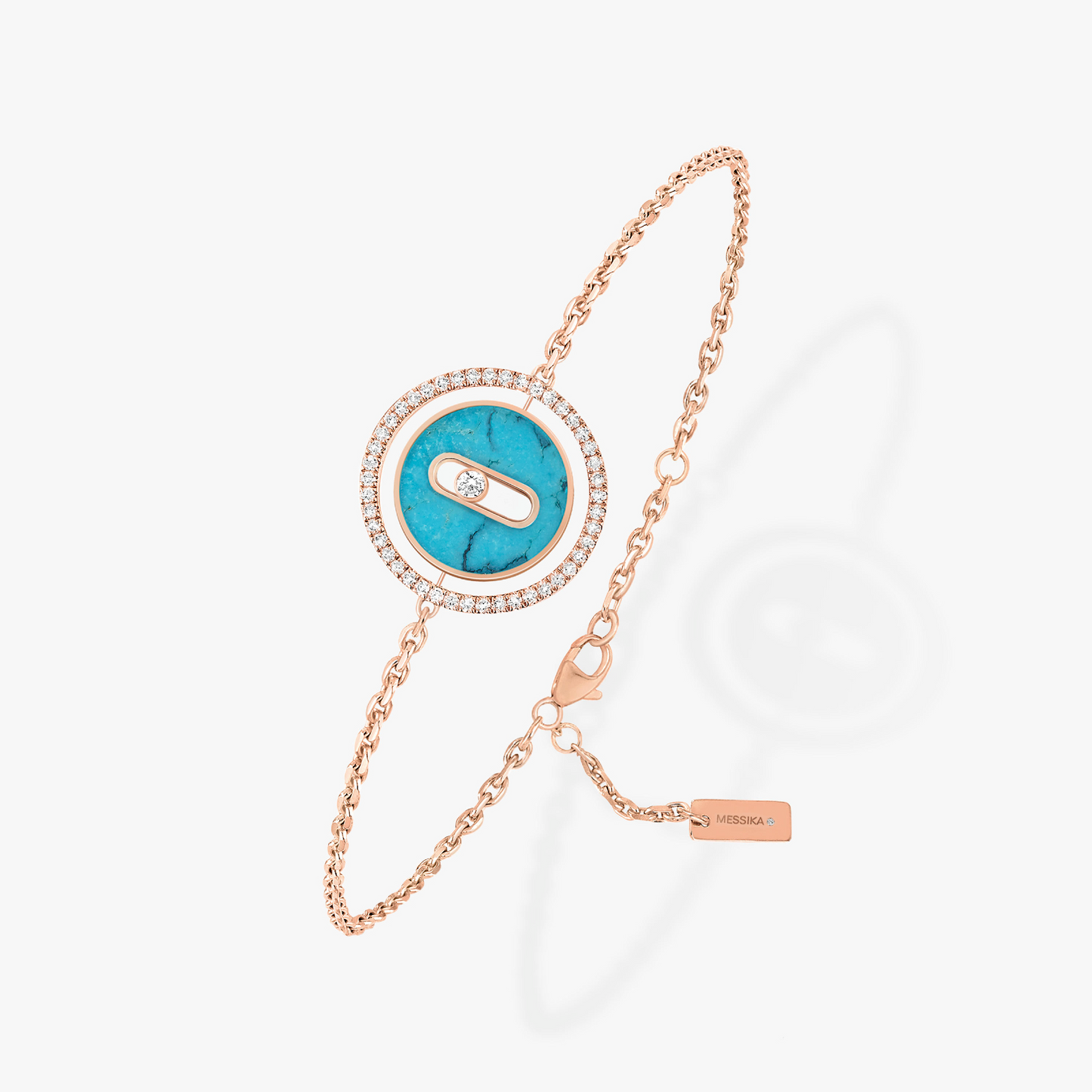 [✨Rose💎]LUCKY MOVE TURQUOISE PINK GOLD DIAMOND BRACELET