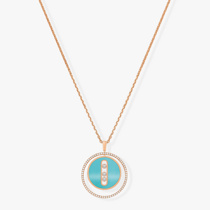 [✨Rose💎]LUCKY MOVE 3 DIAMONDS TURQUOISE PINK GOLD DIAMOND NECKLACE