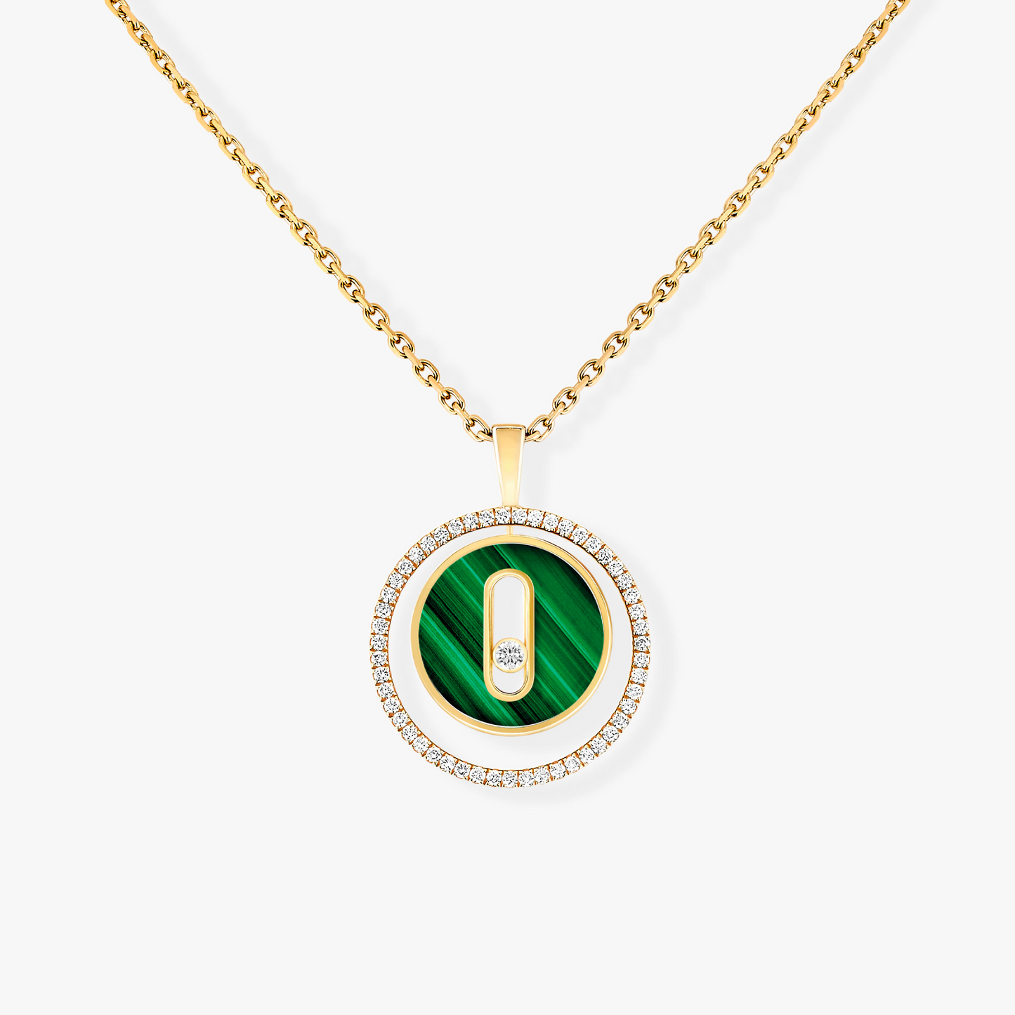 [✨Rose💎]LUCKY MOVE 1 DIAMOND MALACHITE GOLD DIAMOND NECKLACE