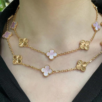 [Rose Tomorrow]CLOVER 20 MOTIFS LASER PINK MOP NECKLACE