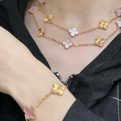 [Rose Tomorrow]CLOVER 20 MOTIFS LASER PINK MOP NECKLACE