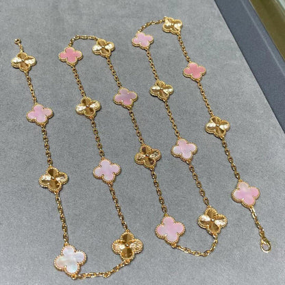 [Rose Tomorrow]CLOVER 20 MOTIFS LASER PINK MOP NECKLACE