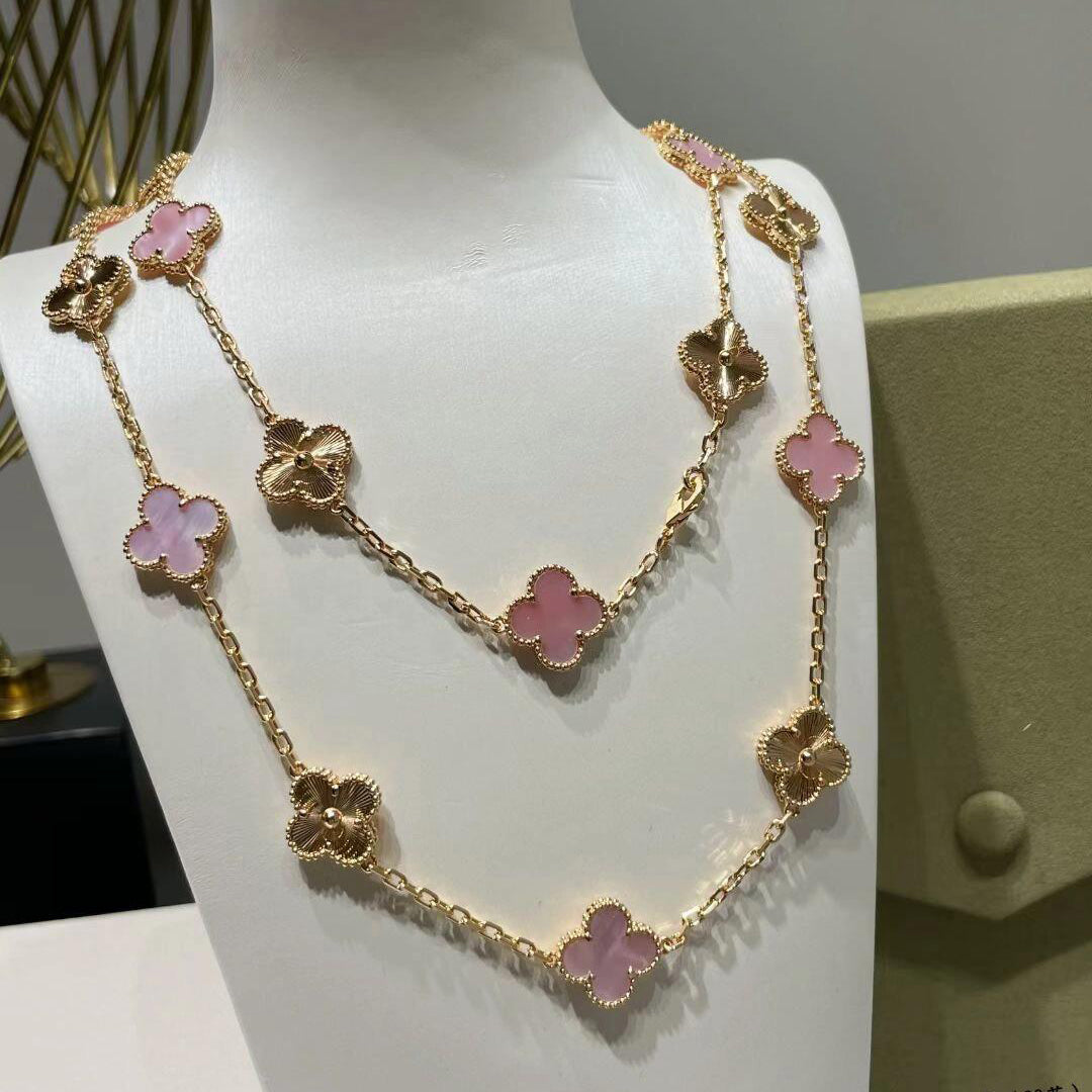 [Rose Tomorrow]CLOVER 20 MOTIFS LASER PINK MOP NECKLACE
