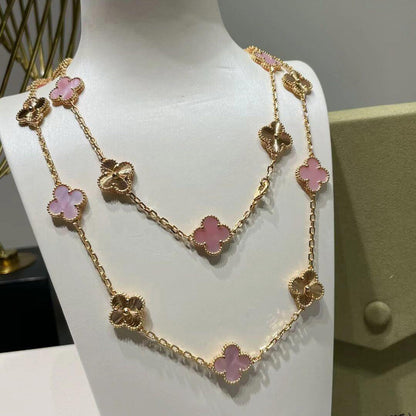 [Rose Tomorrow]CLOVER 20 MOTIFS LASER PINK MOP NECKLACE