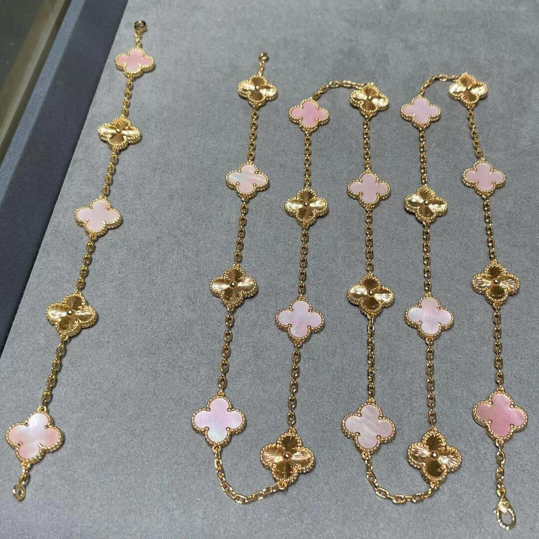 [Rose Tomorrow]CLOVER 20 MOTIFS LASER PINK MOP NECKLACE