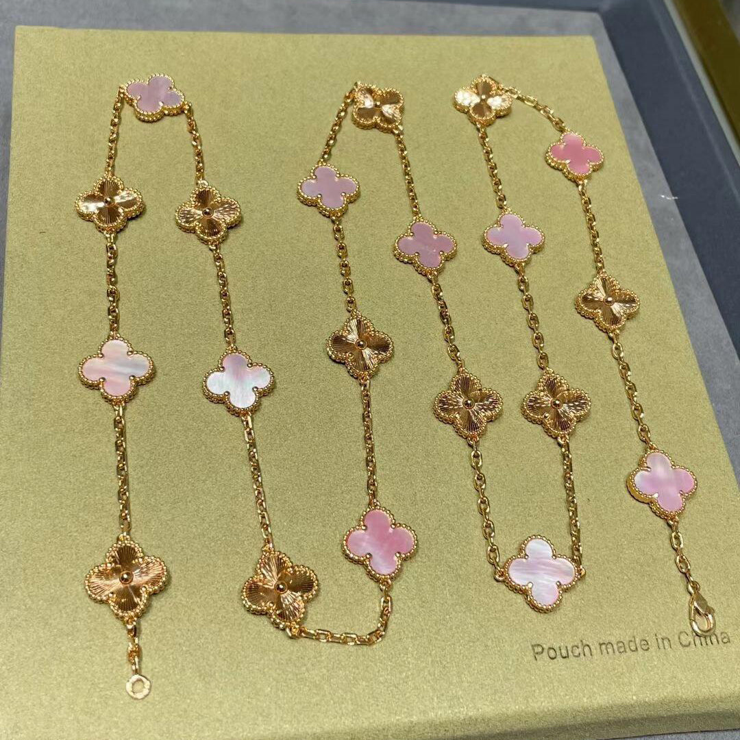 [Rose Tomorrow]CLOVER 20 MOTIFS LASER PINK MOP NECKLACE
