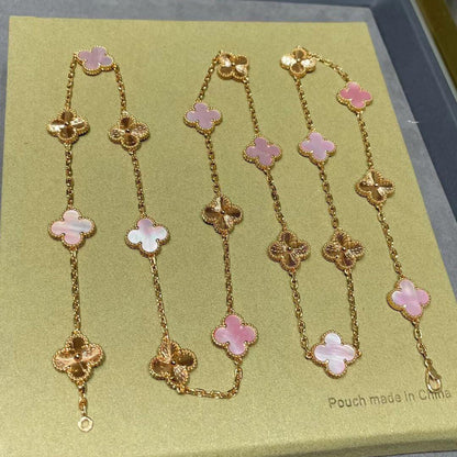 [Rose Tomorrow]CLOVER 20 MOTIFS LASER PINK MOP NECKLACE