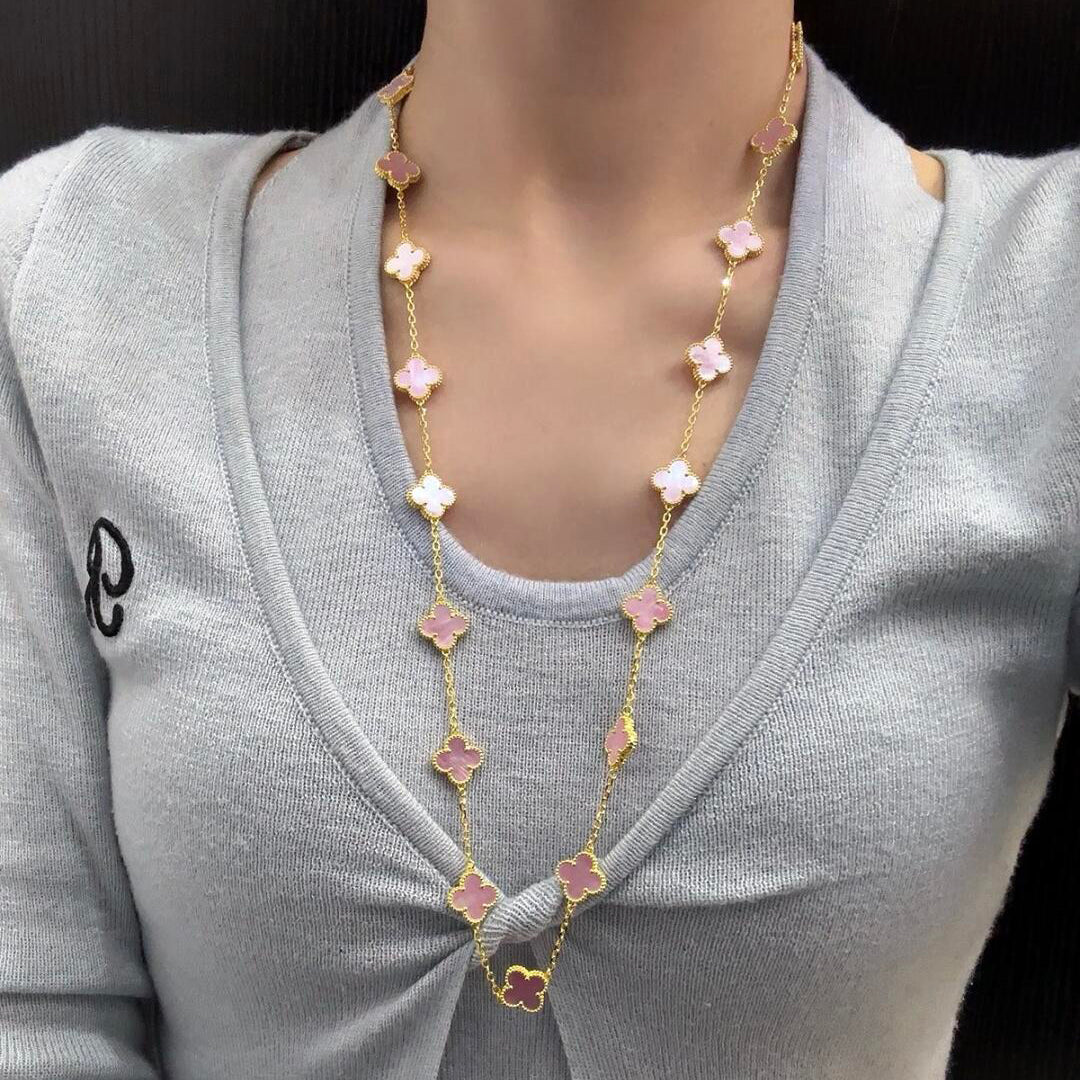 [Rose Tomorrow]CLOVER 20 MOTIFS PINK MOP NECKLACE